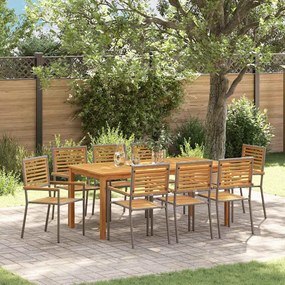 vidaXL Conjunto de Jantar de Jardim de 9 Peças da em Rattan Sintético Cinza e Acácia.