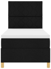 Cama Box Spring com Colchão &amp; LED Preto 90x200 cm Tecido