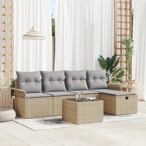 Conjunto de Sofá de Jardim de 6 Peças com Almofadas Bege Vime Sintétic