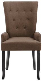 Cadeiras de jantar com apoio de braços 2 pcs tecido castanho