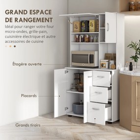 Armário de cozinha  89 x 39,5 x 168 cm com vários compartimentos, 4 portas, 3 gavetas, prateleira + tabuleiro grande, branco