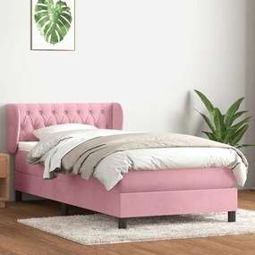 vidaXL Cama com molas/colchão 100x210 cm veludo rosa