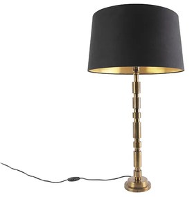 Candeeiro de mesa Art Déco bronze com cúpula em algodão preto 45 cm - Torre Art Deco