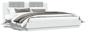Estrutura de cama com cabeceira e luzes LED 160x200 cm branco