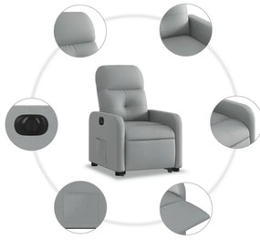 Poltrona reclinável elevatória elétrica tecido cinzento-claro