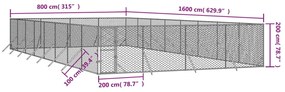 Canil de exterior 8x16x2 m aço galvanizado prateado