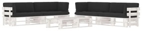 vidaXL 6 pcs conj. lounge paletes + almofadões pinho impregnado branco
