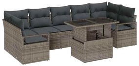 Conjunto de Sofás de Jardim vidaXL 8 Peças com Almofadas Cinza Rattan