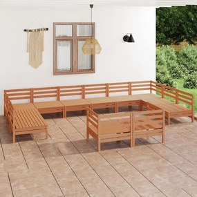 12 pcs conjunto lounge de jardim pinho maciço castanho mel