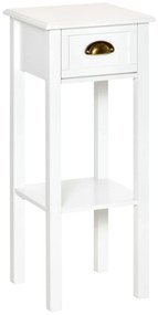 HOMCOM Mesa de Apoio com Gaveta e Prateleira de Armazenamento Estilo Moderno 30x30x75cm Branco