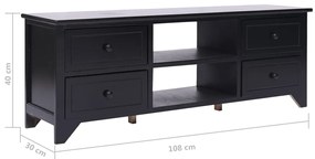 Móvel de TV 108x30x40 cm madeira paulownia maciça preto