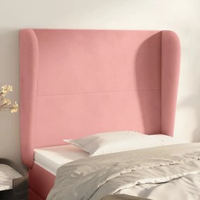 Cabeceira de cama c/ abas veludo 93x23x118/128 cm rosa