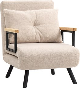 Poltrona Convertível em Cama Poltrona 3 em 1 Convertível em Cama com Encosto Ajustável em 5 Níveis 63x73x81 cm Bege