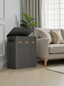 Cesto da roupa suja 160L com 3 compartimentos 64 x 33 x 75 cm, sacos interiores removíveis e laváveis, cesto da roupa com tampa preto