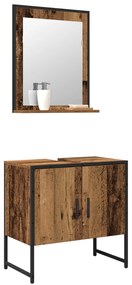 Conjunto de Armário de Banheiro de 2 Peças Madeira Envelhecida