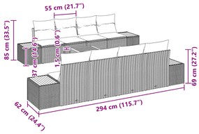 Conjunto de Sofá de Jardim vidaXL 9 Peças com Almofadas Preto Rattan A