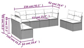 8 pcs conjunto de sofás p/ jardim com almofadões vime PE bege