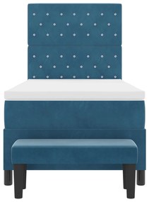 Cama Box Spring com Colchão e Banco Azul Escuro 90x200 cm Veludo