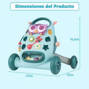 Andador Montessori bebés com Reprodutor Oval Removível Classificador de Formas Maracas Pássaro Deslizante e 2 Giradores Azul