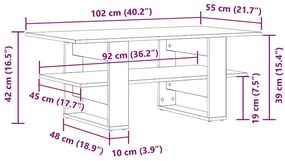 Mesa centro 102x55x42cm derivados de madeira carvalho artisiano