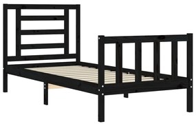 Estrutura de cama com cabeceira 100x200 cm madeira maciça preto