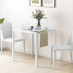 Mesa de Jantar em Vidro 75x75x75 cm, Quadrada para 4 Pessoas com Pés Metálicos (CADEIRAS NÃO INCLUIDAS), Branco