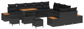 vidaXL Conjunto de Sofá de Jardim 13 pcs Preto vime PE