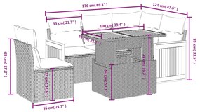 6 pcs conjunto sofás de jardim c/ almofadões vime PE preto