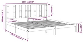 Estrutura de cama 200x200 cm pinho maciço preto