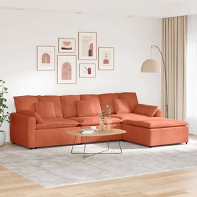 vidaXL Sofá modular com pufes e almofadas vermelho laranja