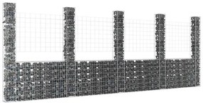 vidaXL Cesto gabião em forma de U c/ 5 postes 500x20x200 cm ferro