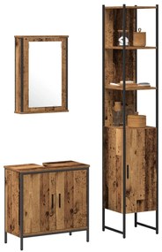Conjunto de Móveis de Casa de Banho de 3 Peças Madeira Velha Madeira R