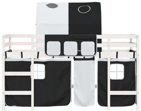 Cama alta criança c/ túnel 80x200 cm pinho maciço branco/preto