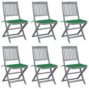 Cadeiras exterior dobráveis c/ almofadões 6 pcs acácia maciça
