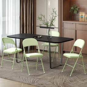 Conjunto de 4 cadeiras dobráveis e portáteis para interior (MESA NÃO INCLUIDA), com assentos e encostos estofados em veludo, estrutura em aço, verde