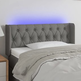 Cabeceira cama c/ luzes LED tecido 103x16x78/88cm cinza-escuro