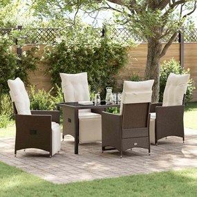 vidaXL Conjunto de Jantar para Jardim 5 Peças com Almofadas em Rattan e Poliéster Marrom