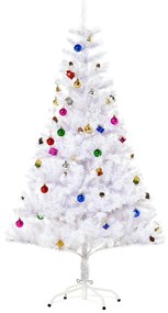 HOMCOM Árvore de Natal Artificial 150cm com 680 Ramos de PVC 48 Decorações Incluidas Decoração de Natal Φ85x150cm Branco