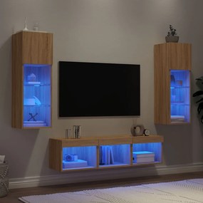 vidaXL 5pcs móveis parede p/ TV c/ LEDs deriv. madeira carvalho sonoma