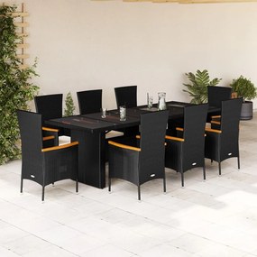 vidaXL 9 pcs conjunto de jantar p/ jardim c/ almofadões vime PE preto