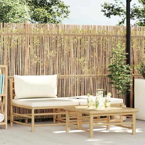vidaXL 3 pcs conj. lounge p/ jardim em bambu c/ almofadões branco nata