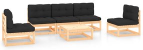 6 pcs conjunto lounge de jardim c/ almofadões pinho maciço