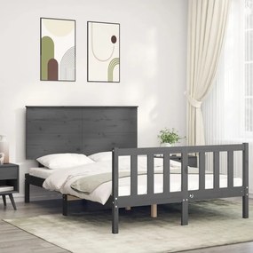 Estrutura de cama de casal c/ cabeceira madeira maciça cinzento