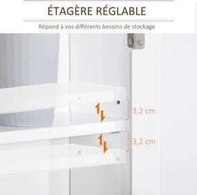 Armário de parede com espelho para casa de banho 56 x 14 x 46 cm, de 2 níveis, com 1 prateleira ajustável e 2 portas em branco