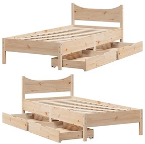 Estrutura de cama com gavetas 90x190 cm madeira de pinho maciça