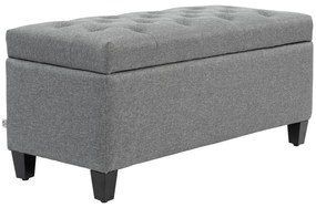 HOMCOM Banco Banco Estofado com Armazenamento Poliéster Semelhante a Linho Madeira de Borracha 100x40x44 cm Cinza Claro | Aosom Portugal