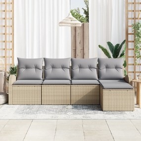 Conjunto de Sofás de Jardim vidaXL com Almofadas Bege Rattan Poliéster