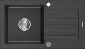 Mexen Pablo lava-louça de granito de 1-bacia com escorredor 752 x 436 mm, preto salpicado, sifão cromado - 6510751010-76