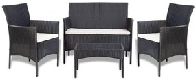 4 pcs conjunto lounge de jardim c/ almofadões vime PE preto