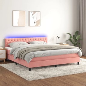 Cama box spring c/ colchão/LED 160x200 cm veludo rosa